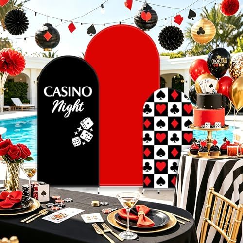 FYSUIMU 3 Pcs Casino Night Arch Backdrop Covers Black Red Dice Playing Card Stretchy Spandex Arch Stand Fabric Cover for Vegas Themed Game Night Poker Birthday Party Decor (4ft/5ft/6ft) - Image 6