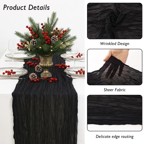 20 Pack Black Cheesecloth Table Runner 120 Inch Boho Wedding Decor - Image 3