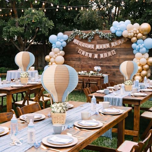 Meooeck 8 Sets Blue Brown Hot Air Balloon Table Centerpieces Decor - Image 5