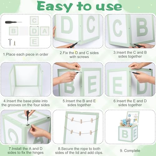 Novabright Wooden Baby Shower Box, ABC Letters Gift Chest Decor, Sage Green - Image 4
