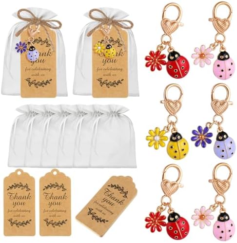 Ecation 120 Pack Ladybug Keychain Favors with Kraft Cards Organza Bags by Ecation