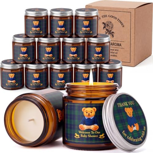 MTLEE 12 Pcs Tartan Plaid Bear Baby Shower Candle Favors for Guests by MTLEE