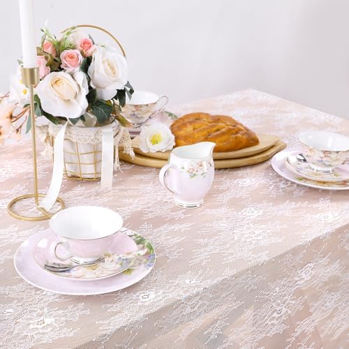 LuoluoHouse 2 Packs 60 x 120 Inch White Lace Rustic Table Cloths Vintage - Image 7
