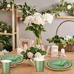 Dandat 200 Pcs Sage Green Paper Plates and Napkins Set, Gold Rim - Image 5