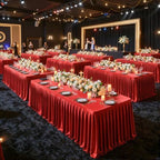 6 Packs Red Satin Tablecloths Rectangle 8FT, Glitter Spandex Fitted Stretch Table Covers Wrinkle-Free Floor Length Shimmer Table Skirt for Weddings Parties Baby Shower Banquets Vendor Events - Image 5