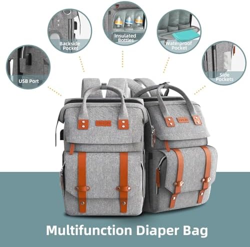 ISMGN Diaper Bag Backpack with Changing Station, Baby Shower Gifts, Grey - Image 3