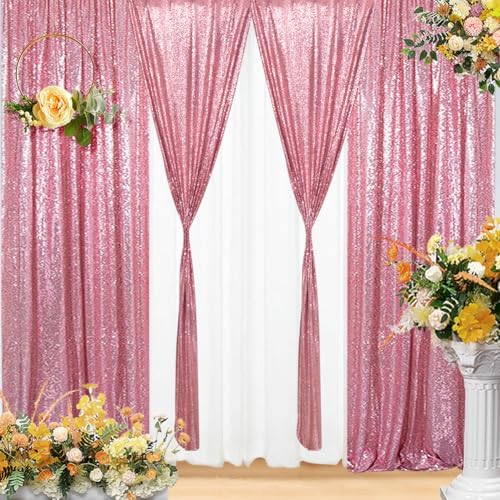 Eternal Beauty Fuchsia Pink Sequin Backdrop Curtains, 4 Panels 2x8FT by EternalBeauty