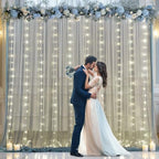 Silver Grey Tulle Backdrop Curtain with Lights String for Parites 10x10ft Sheer Backdrop Curtains for Birthday Party Bridal Shower Baby Shower Wedding Ceremony Prom Photo Booth Background Decorations - Image 6