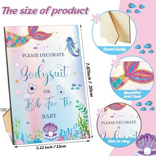 Panitay 100 Pcs White Baby Bodysuits Bibs Kit 25 Guests, Mermaid - Image 3