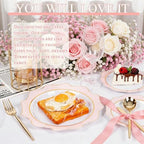 WDF 100PCS Pink Plastic Plates - Heavy Duty Pink and Gold Disposable Plates - Include 50 Dinner Plate and 50 Cake Plastic Plate for Valentine's Day, Wedding, Bridal Shower, Tea Party (Pack of 2) - Image 2