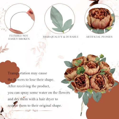 50Pcs Artificial Peonies Flowers Bulk, 3.5’’ - Fall Brown - Image 3