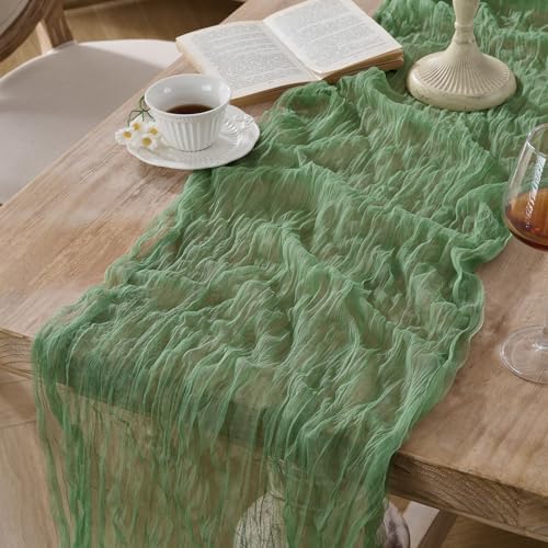 3 Pack Sage Green Cheesecloth Table Runners, 120 Inch 10Ft Moss Gauze Table Runner for Wedding Birthday Party Baby Shower Centerpiece Home Decorations - Image 3