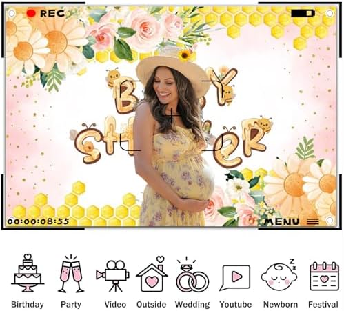 Fabric 10x6.5ft Honey Bee Baby Shower Backdrop Pink Flowers Yellow Honeycomb Oh Baby Decoration Background Sweet Honey Gender Reveal Neutral Newborn Party Banner Supplies - Image 5