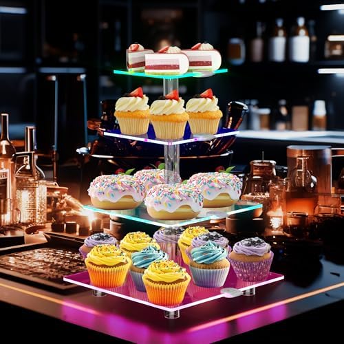 4 Tier Cupcake Stand with Rechargeable Light, LED Acrylic Cupcake Tower - Image 2