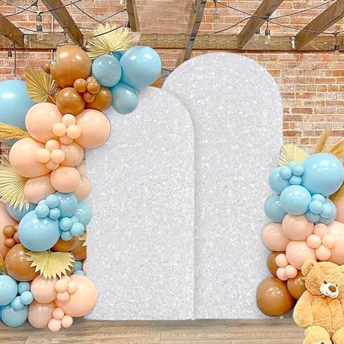 MODFUNS Set of 3 Wedding Arch Cover Silver Sequins Arch Cover 4ft 5ft 6ft Metallic Arch Stand Covers Spandex Arches Backdrop Covers Payette Glitter Arched Backdrop for Birthday Party Wedding Decor - Image 4