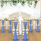 QueenDream Dusty Blue Sashes Wedding Chair Decorations: 50PCS Tulle Cover Bands Aisle Sheer Chair Bows for Birthday Party Banquet - Image 6