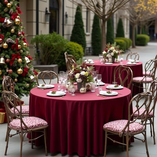 sancua Round Tablecloth 90 Inch Fit 30-72 Inch Tables, 8 Pack Burgundy - Image 4