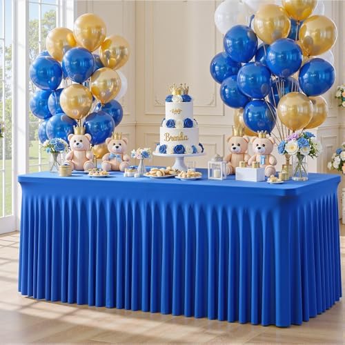 gogoparti 2 Pack Spandex Royal Blue Fitted Table Cloth for 8ft Rectangle Tables Blue Tablecloth Stretch Table Covers Banquet Wrinkle Free Tablecloths Skirt for Parties Wedding - Image 4