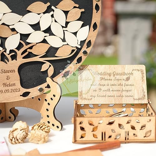 Personalized Wedding Guest Book Alternative, Wooden Tree Drop-in Leaves - Image 3
