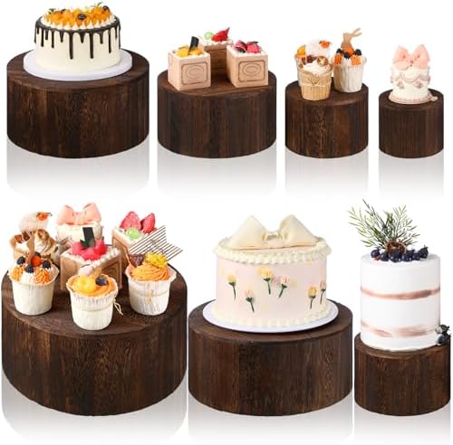 Domensi 6 Pcs Wood Display Risers Cupcake Stand Brown Rustic Wood Cake Stands Wooden Stackable Display Box for Dessert Wedding Birthday Baby Shower Christmas Village Party Decoration by Domensi