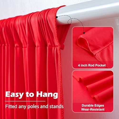 20ft x 10ft Wrinkle Free Red Backdrop Curtain for Parties, 4 Panels 5×10ft Silky Polyester Red Photo Backdrop Drapes Back Drop Cloth for Birthday Theme Party Wedding Photography Background - Image 4