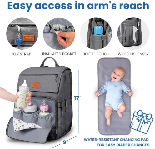 PILLANI Baby Diaper Bag Backpack - Large Bag for Boys & Girls, Waterproof Diaper Backpack - Travel Diaper Bags w/Changing Pad, Baby Registry Search & Shower Gifts - Essentials Must Haves Newborn Stuff - Image 5
