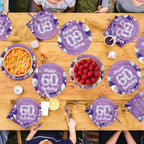 96Pcs Purple and Silver 60th Birthday Party Decorations for Women Serves 24 - Image 7