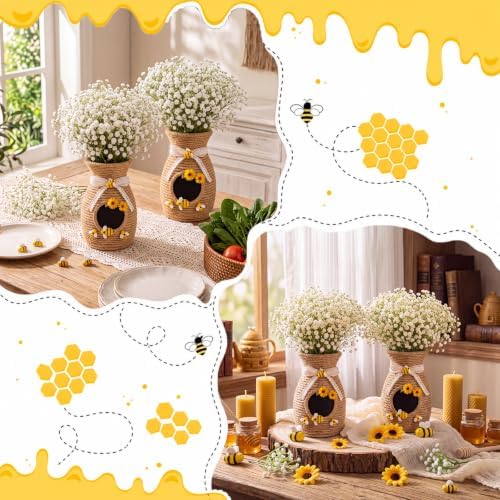 2 Set Honeybee Beehive Vase Decor Include Baby Breaths - Image 5