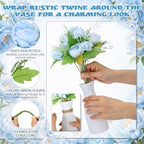 12 Set Artificial Hydrangea Peony Flowers with Vase, Blue - Image 3