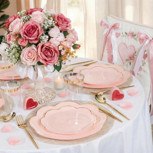 ejonirinjonir 180pcs Fancy Pink and Gold Plastic Plates for Wedding Showers - Image 5