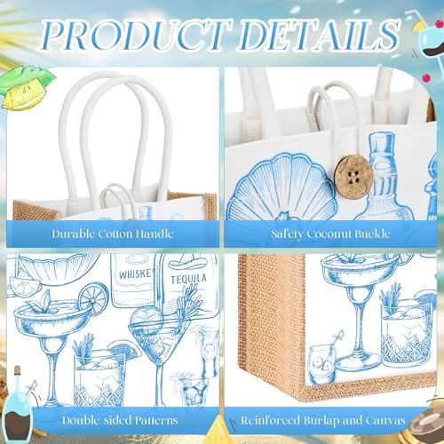 Abbylike 8 Pcs Bachelorette Gift Bags Burlap Bridesmaid Party Favor Bags with Handle Blue Reusable Canvas Beach Goodie Tote Bag for Bachelorette Bridal Last Toast on The Coast Party Decor - Image 5