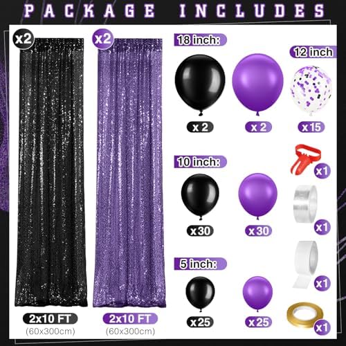 SmoothNovelty 137 Pcs Purple Black Sequin Curtains Balloon Garland Kit - Image 2