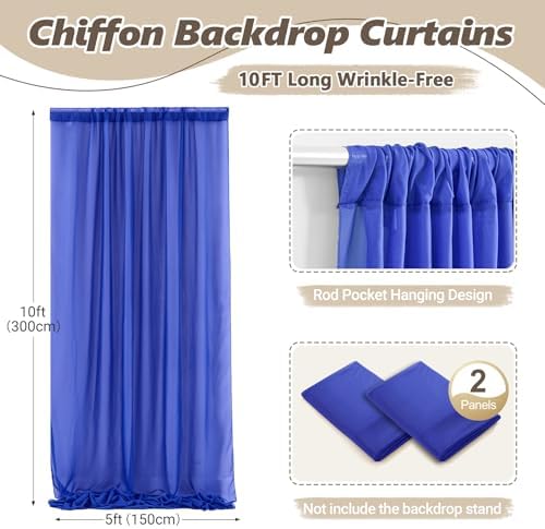 10ft x 10ft Royal Blue Backdrop Curtains, Wrinkle-Free Sheer Chiffon Fabric Photo Backdrop Drapes for Wedding Arch Party Ceremony Stage Photography Decorations - Image 4