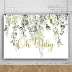Leowefowa 12x8ft Oh Baby Backdrop Greenery Baby Shower Background Green Gold Eucalyptus Leaves Photography Banner Newborn Announce Pregnancy Birthday Party Decorations Supplies Props by Leowefowa