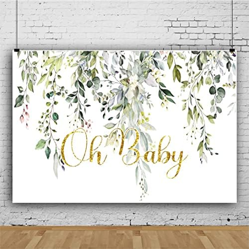 Leowefowa 10x6.5ft Oh Baby Backdrop Greenery Baby Shower Background Green Gold Eucalyptus Leaves Photography Banner Newborn Announce Pregnancy Birthday Party Decorations Supplies Props by Leowefowa