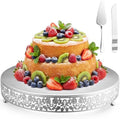 Wenqik 16 Inch Silver Cake Stand Set Metal Round Cupcake Dessert Stand with Cake Cutting, Flower Spatula Wedding Cupcake Pastry Display Candy Holder Display for Wedding Party Birthday Baby Shower by Wenqik
