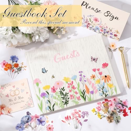 Ctosree Wildflower Baby Shower Guest Book with Pen,Colorful A,10 * 8 Inch - Image 4
