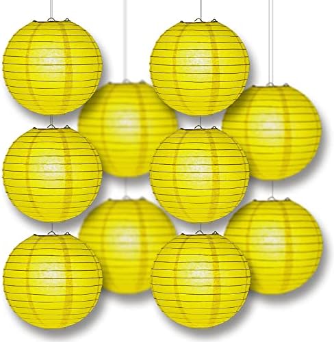 fantado PaperLanternStore.com 10" Yellow Paper Lantern Party Pack with Remote Controlled LED Lights (10-Pack Combo Kit) - Image 6