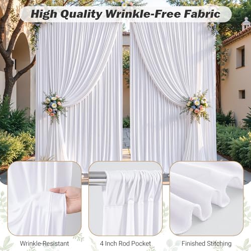 32ftx10ft Wrinkle Free White Backdrop Curtain - 10 Feet Photography Backdrop Drapes, Silky Polyester Back Drop Cloth for Wedding Baby Shower Balloon Arch Background - Image 4