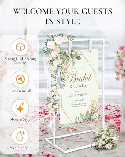 Wedding Sign Holder - Adjustable Welcome to Our Wedding Sign Stand Stand with 39 Premium Templates & Leather Straps,6PCS Screwdriver Set Tool Kit Heavy Duty Easel Stand for Sign Display Poster - Image 4
