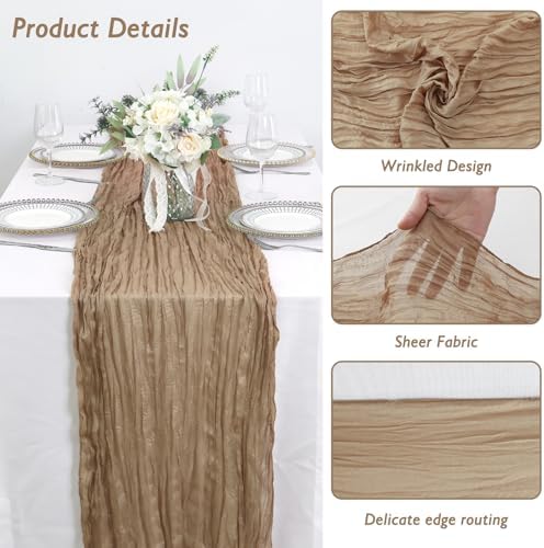 12 Pack Nude Cheesecloth Table Runner 120 Inch Boho Wedding Decor - Image 3