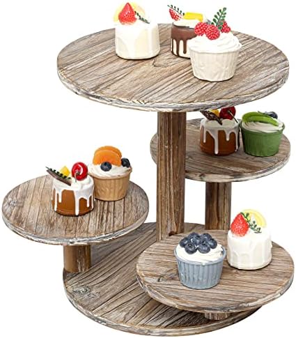 SwallowLiving 5 Tier Round Cupcake Tower Stand for 60 Cupcakes Wooden Cake Stands Farmhouse Tiered Tray Decor Cupcake Display for Birthday Graduation Baby Shower Tea Party and Wedding - Image 3