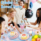 Funnymoom 452 Pcs Bear Themed Gender Reveal Party Decorations for 50, Boy or Girl Gender Reveal Paper Plates Napkins Cups Tablecloth Cutlery Straws for Pink Blue Baby Shower Party Supplies - Image 5