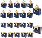 TKSBAG 100 Pack Navy Blue and Gold Gift Bags with Bow Handles, 6.4×3.1×5.1 In Small Thank You Bags Bulk for Birthday, Weddings, Baby Shower, Party Favors, Fathers' Day by TKSBAG