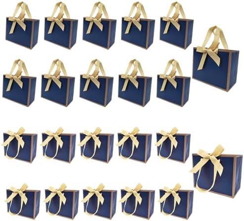 TKSBAG 100 Pack Navy Blue and Gold Gift Bags with Bow Handles, 6.4×3.1×5.1 In Small Thank You Bags Bulk for Birthday, Weddings, Baby Shower, Party Favors, Fathers' Day by TKSBAG