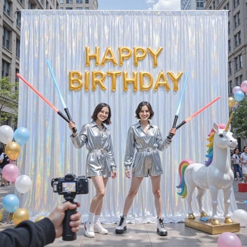 10x10ft Sequin Silver Backdrop Curtains Wedding Party Glitter Curtain Backdrop Fabric Shimmer Drapes Backdrop Bridal Baby Shower Birthday Christmas Photoshoot Background Photography 5x10FT，2 Panels - Image 4