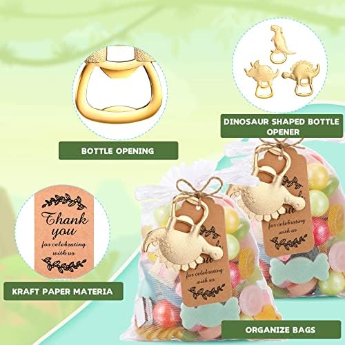 54 Pcs Dinosaur Bottle Openers Baby Shower Return Favors for Guests Bottle Opener Decorations and Souvenirs with Organza Bags Thank You Tags for Dinosaur Party Favors - Image 3