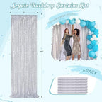Silver Sequin Backdrop Curtains Drapes 6 Pieces 2ftx8ft Sparkly Christmas - Image 4