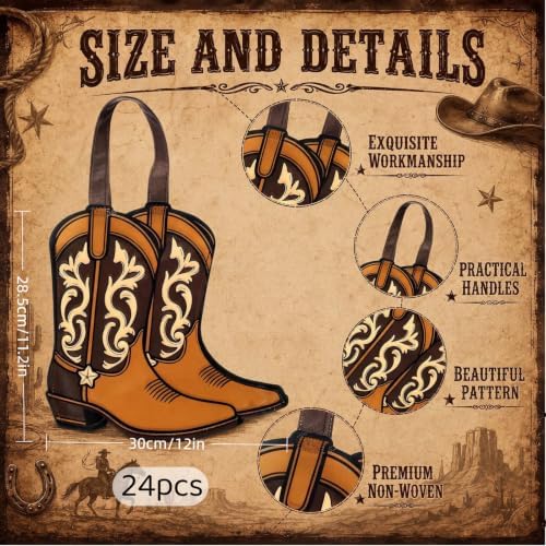 Hillban 24 Pack Western Cowboy Boots Favor Bags with Handle, Nonwoven - Image 2