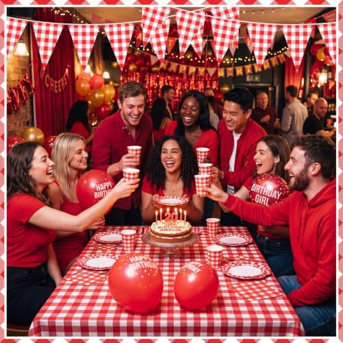 Red 254 Pcs Gingham Plates Napkins Party Supplies for 50 - Image 5